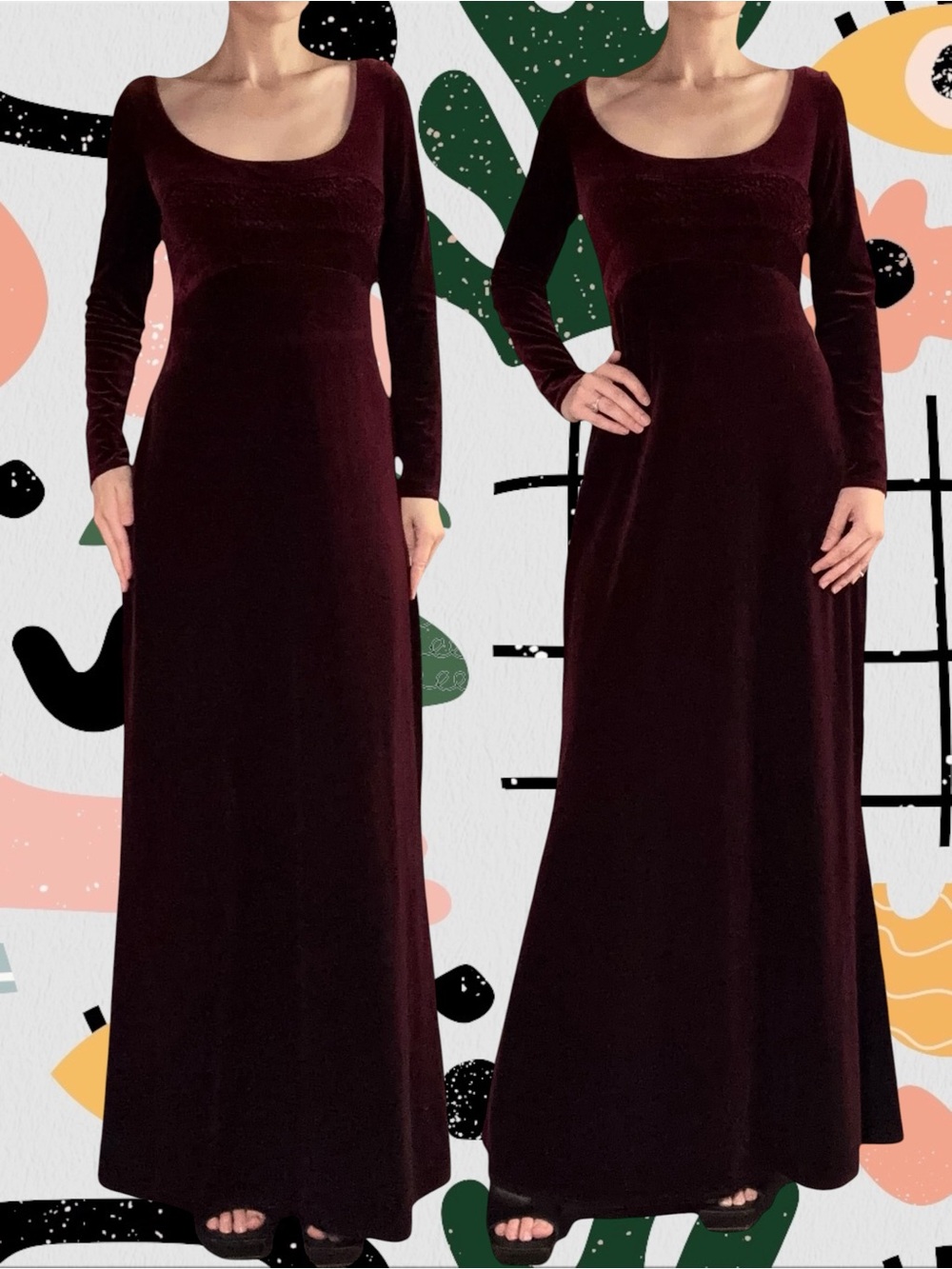 NWT✨ | Bruno Duluc | Burgundy Red Velvet Boatneck Maxi Dress